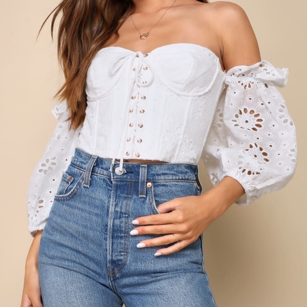 Lulus White Off-Shoulder Eyelet Top